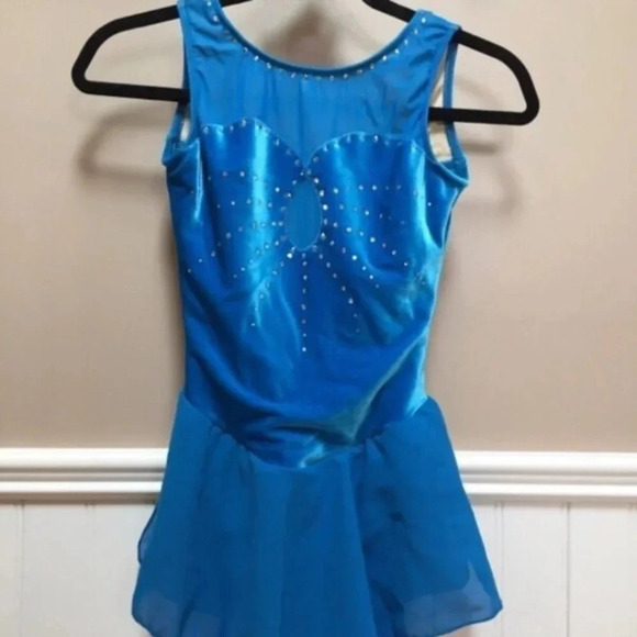 Blue Velour Figure  Skating Dress - Picture 6 of 11